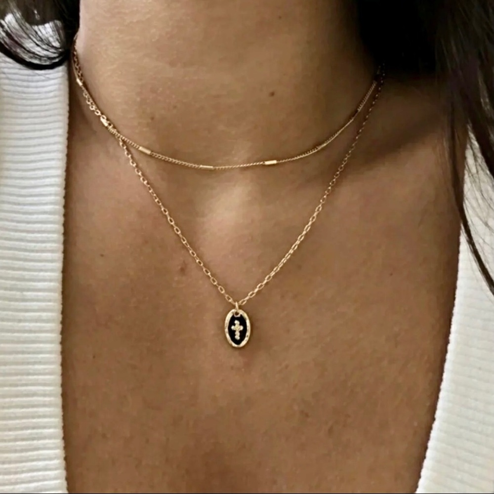 Layered Choker Cross Necklace
